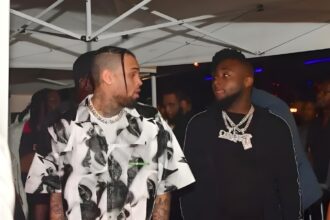 Davido and Chris Brown announcing their 2027 joint album collaboration blending Afrobeats and R&B