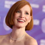 Jessica Chastain bob haircut transformation from long red hair to blunt Chic Bob Haircutat Breakthrough Prize Ceremony