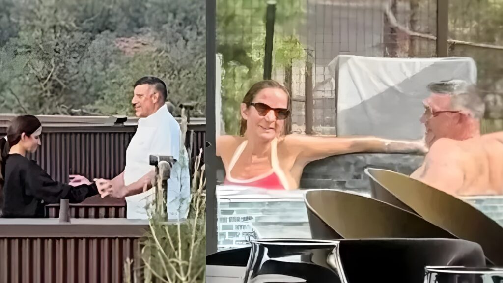 Mike Vrabel and Dianna Russini seen holding hands and hugging on a private rooftop in Arizona during an evening outing in 2026, sparking ongoing social media discussion.