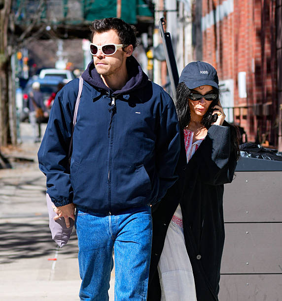 Harry Styles and Zoë Kravitz seen amid engagement rumors, with reports suggesting a fast-moving romance and possible future family plans.