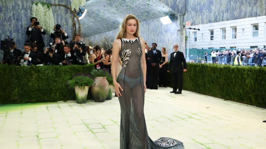 Naked dress trend at the Met Gala 2026 featuring celebrities in sheer gowns, transparent fabrics, and bold red carpet fashion looks