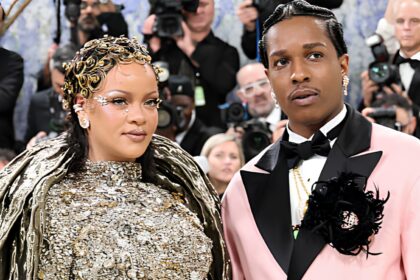 Rihanna giving a serious expression beside A$AP Rocky during a viral backstage moment at the Met Gala 2026
